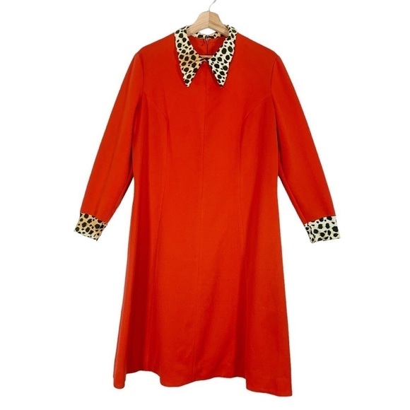 Vintage Dresses & Skirts - Vintage Unbranded Retro Rockabilly Midi Dress Size Large Red Animal Print